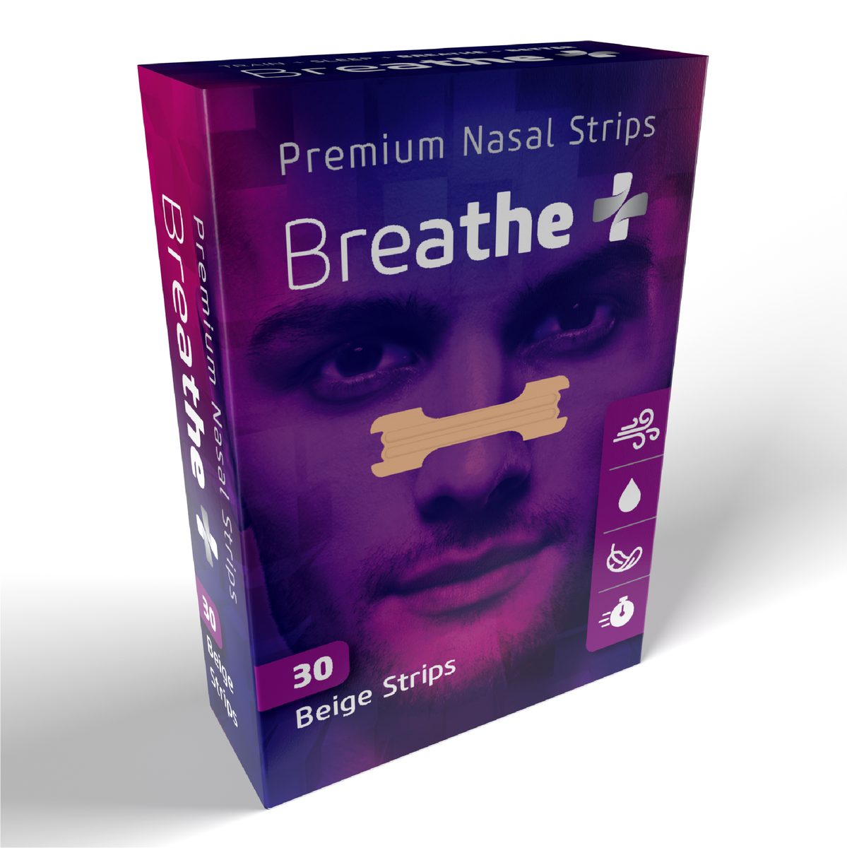 Breathe+ Premium Nasal Strips — 30 Beige Strips box